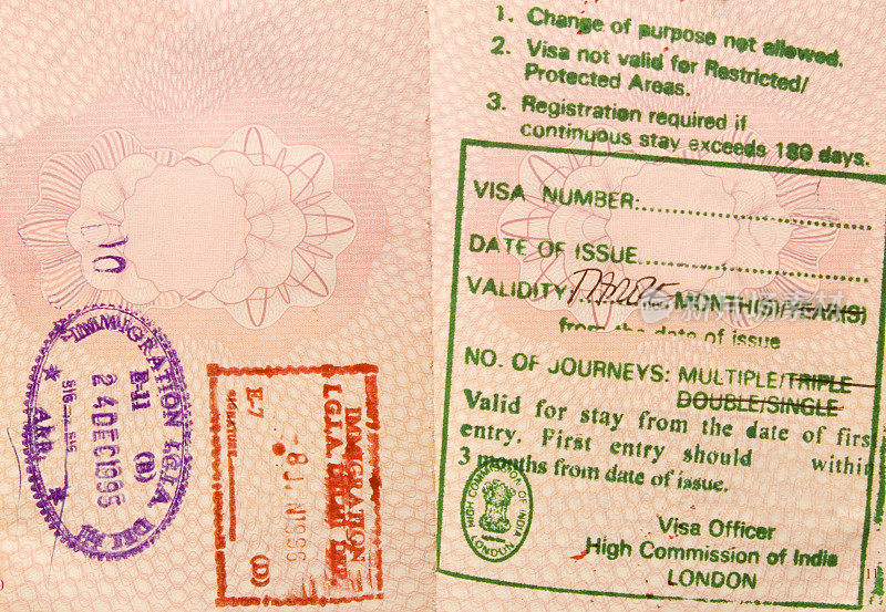 India visa and passport stamps